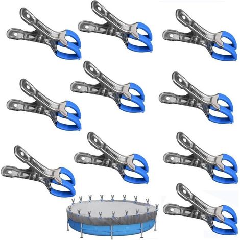 Lot de 10 Pinces en métal pour Piscine Hors Sol - Pince Bache Piscine avec Forte Force de Serrage, Pince à Ressort pour bache Sol Piscine, Clips Volet Piscine, Protection Contre Le Vent. (1/4)