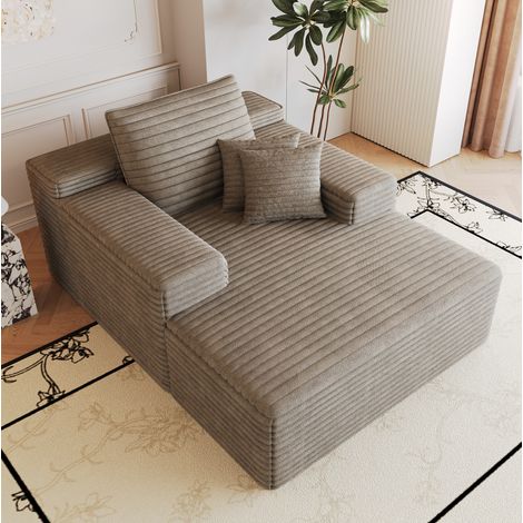 Divano chaise longue in velluto a coste, seduta profonda, non richiede montaggio, comfort eccezionale, 159×115×83 cm, color cammello (1/5)