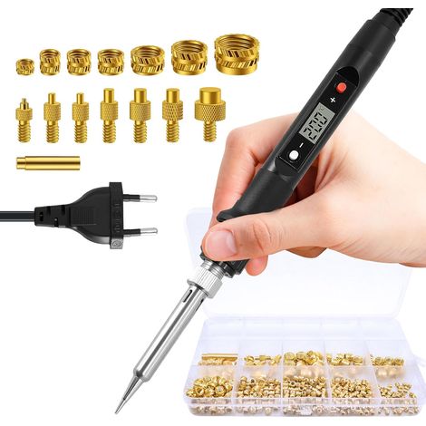 Kit de fer à souder, 388pièces, inserts filetés avec affichage LED, température réglable, inserts filetés et écrous fusibles M2, M3, M4, M5, M6, M8, compatible avec les accessoires d'imprimante 3D (1/5)