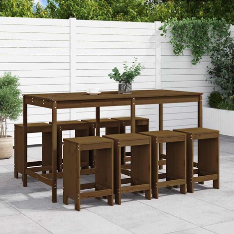 vidaXL Ensemble de bar de jardin 9 pcs marron miel bois de pin massif (1/5)