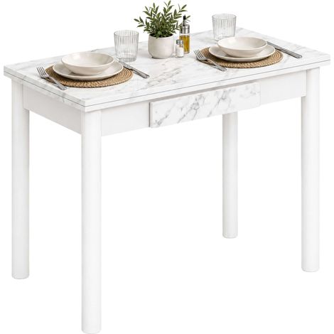 Mesa Cocina Extensible Kitchi Libro 1 Cajón Blanco Gris Mármol 80x76x40-80 cm