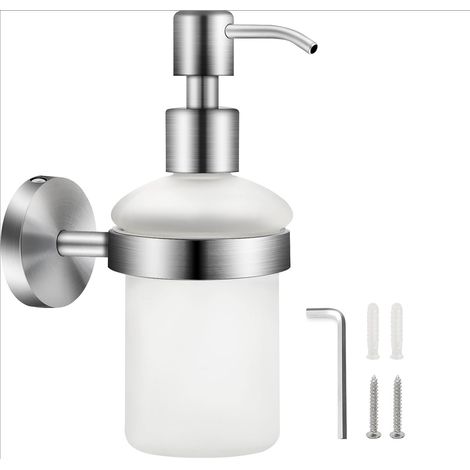 Distributeur De Savon Mural - Verre Mat 200 ml - Support Acier Inoxydable 304 - Salle De Bain Cuisine Toilette - 1 Pièce (1/5)