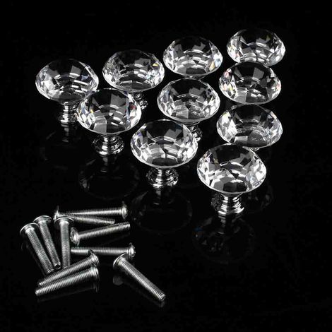 Lot de 10 boutons de meuble en verre cristal pour tiroirs et commodes. (1/5)