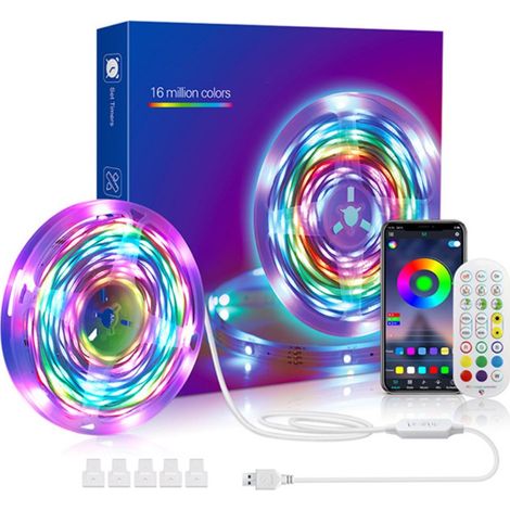Bande LED de 5 m, bande LED multicolore pour chambre, lumière LED RGB 5050, bandeau avec télécommande, Bluetooth (1/5)