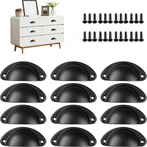 12 Pièces Poignée Meuble en Coquille, Poignée de Tiroir Noir - Bouton de Meuble avec Vis, Poignées de Placard, Bouton de Tiroir, pour Tiroirs, Armoires, Meubles à Chaussures (1/5)