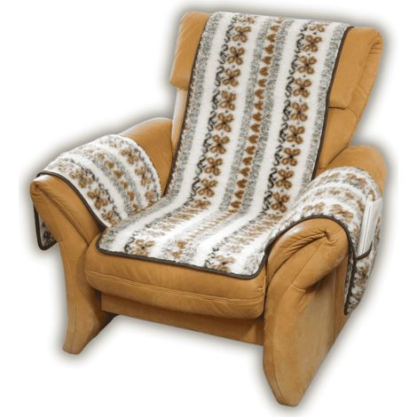 Protège-Fauteuil en Laine Vierge avec protège-accoudoir en Laine Vierge Flor Couche de Base : 100% Polyester Partie Centrale 200 x 50 cm Circa 60 x 40 cm (1/3)