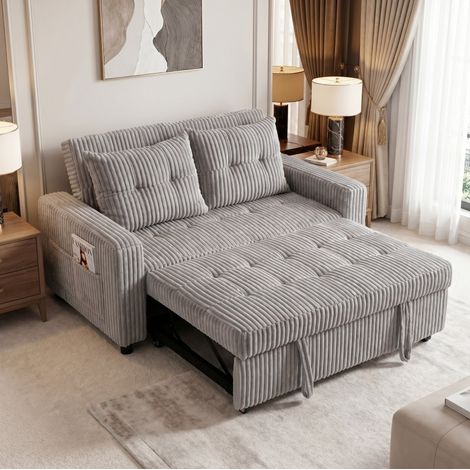 Canapé-lit 157 x 190 cm en polyester gris clair, modulable, pour salon FloraGrace (1/5)