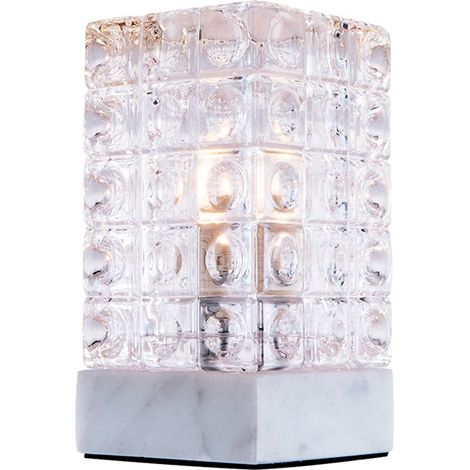Pequeña Lámpara de Mesa con Base Mármol Blanco y Tulipa Cristal (1/2)