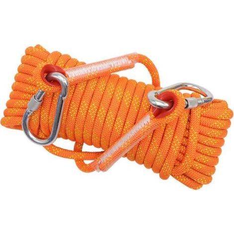 10 m Kletterseil – Hochfestes Polyester – Karabiner mit Schraubverschluss – Zugfestigkeit 800–1200 kg – Bergsteigen, Rettung ORANGE (1/5)