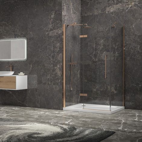 Box doccia 70x80 telaio colore rame porta battente laterale fisso 70cm KT5000RG kamalu