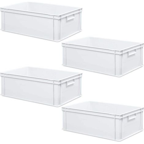 BRB 4 récipients Euro, Caisse en Plastique avec 2 poignées, 600 x 400 x 220 mm, blanc (1/2)