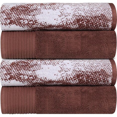 Lot de 4 Serviettes de Bain en Coton uni et marbré à séchage Rapide, Grandes, très absorbantes, Douces, Accessoires de Salle de Bain Modernes, Douche, Articles (1/5)