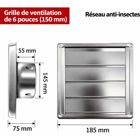 Grille d'aération extérieure 150 mm 6 pouces en acier inoxydable 304 avec grille chapeau pare-pluie 19 × 19 × 9 cm – Livraison gratuite (1/4)