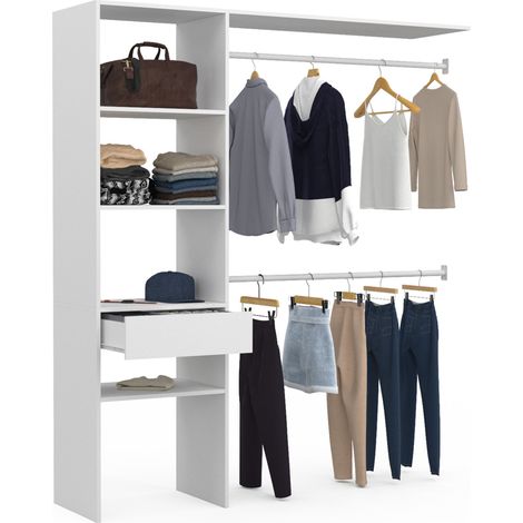 MELINE 160 x 40 x 180 cm set spogliatoio bianco con mensole + cassetto + armadio doppio (1/5)