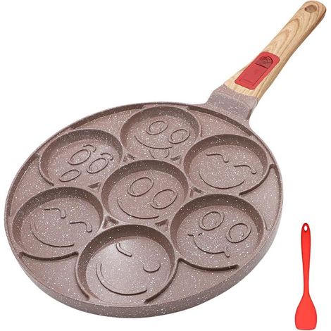 Poêle à Pancakes Induction, Poêle à Frire en Céramique Antiadhésive avec Poignée Amovible, Poêle à Crêpes pour Enfants - Marron (1/5)