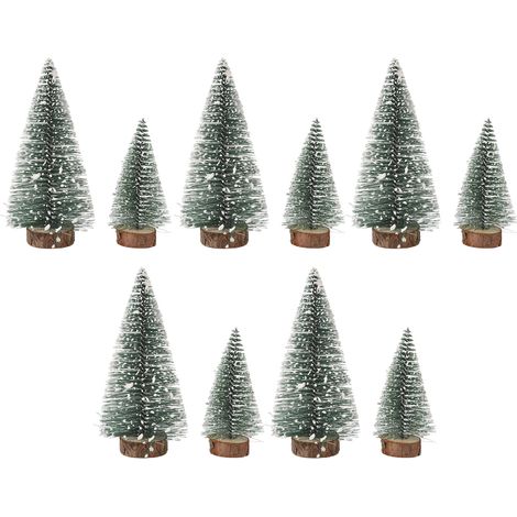 Lot de 10 petits sapins artificiels de Noël, décoration de table, ornements miniatures pour fêtes. (1/5)