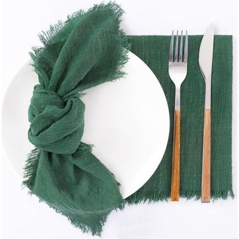 6er Set Stoffservietten 42 x 42 cm Tischservietten und Platzsets aus Baumwolle mit Quasten Vielseitige, quadratische Servietten im rustikalen Sti (1/5)