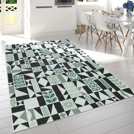 Paco Home In- & Outdoor-Teppich Mit Muster, Für Balkon Und Terrasse, In Schwarz Weiß Grün 160x230 cm