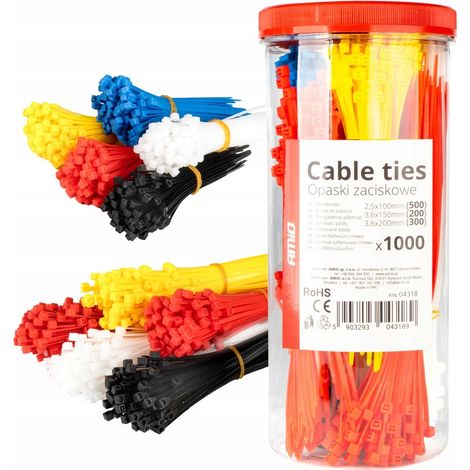 Bridas de plástico multicolores, juego de 1000 unidades AMIO-04318 (1/5)