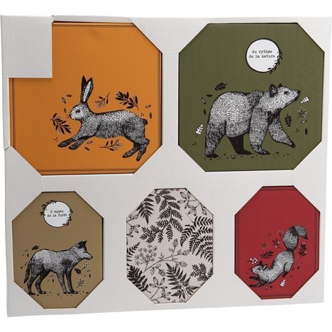 Set de 5 toiles colorées Animaux de la forêt (1/2)