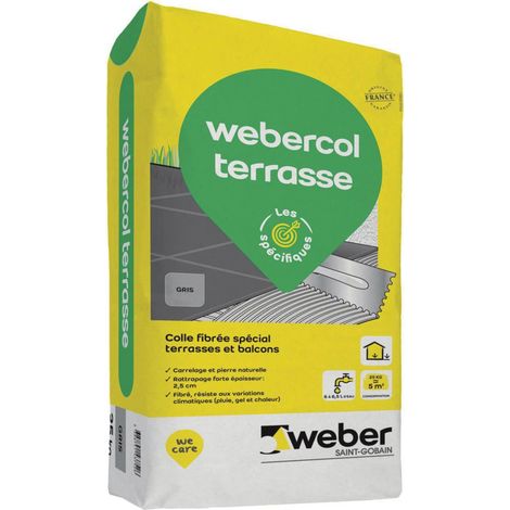 Weber Saint Gobain – Colle à carrelage fibrée 25 kg – Résistante aux variations climatiques – Pour carrelages et pierres naturelles – Sac gris