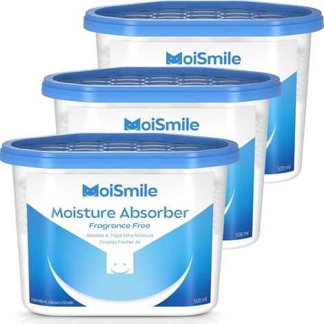 Absorbeur d'humidité Pack 3, Déhumidificateur d'armoire sans parfum pour salle de bain, voiture et cave, Boîtes d'absorption d'humidité rechargeables de 10,5 oz (1/5)