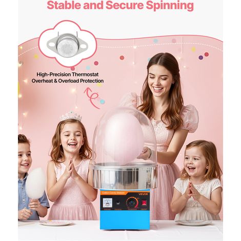 Machine à Barbe à Papa Électrique 1000 W, Appareil à Barbe à Papa avec Dôme Transparent, Bol en Acier Inoxydable et Cuillère à Sucre, pour Faire des Bonbons Fêtes Anniversaires Maison, Bleu (1/5)