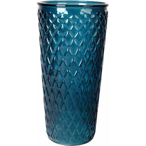 Vase Déco en Verre "Relief Losange" 23cm Bleu Indigo