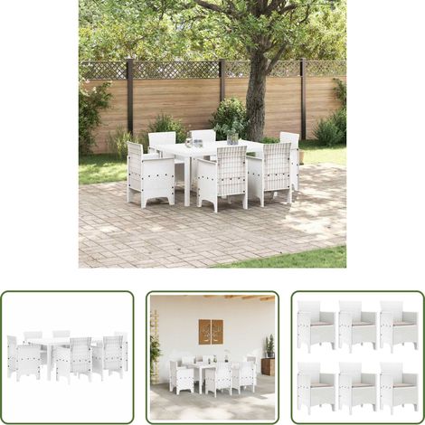 Terrassentisch - Garten Essgruppe 7 pcs Weiß Polt Rattan (1/5)