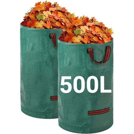 Robuste Gartenabfallsäcke – 2er-Pack, 500 l, wiederverwendbare Gartensäcke mit Griffen – strapazierfähiges Gewebe für Laub, Abfall und Gartenabfälle – wasserdichte Gartenabfallsäcke (1/4)
