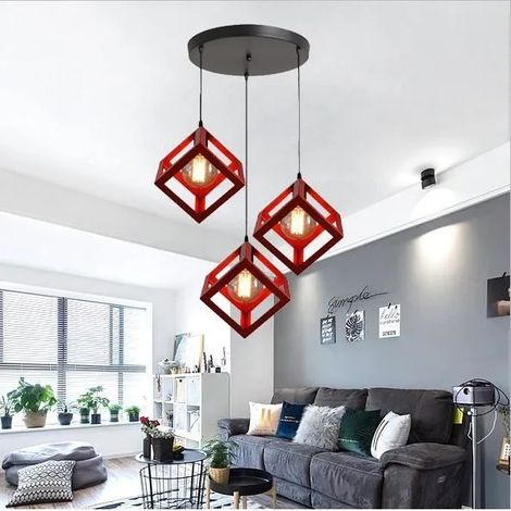 Lustre Vintage en Fer Forge Slon Rouge Lampe Suspension Luminaire Industrielle Style Edison pour Salon Chambre (1/4)