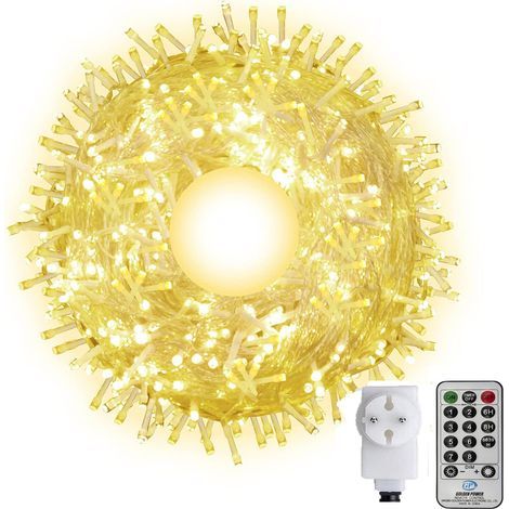 100m Outdoor String Lights Long Christmas Lights Indoor Halloween Fairy Lights with Remote Control for Xmas Tree Home Bedroom Garden (Warm White) (1/5)