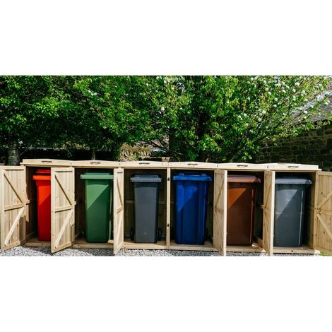 Chatburn Sextet Wheelie Bin Store - Timber - L80.4 x W378 x H120 cm - Fits 2 x 180L or 2 x 240L & 4 x 140L Wheelie Bins