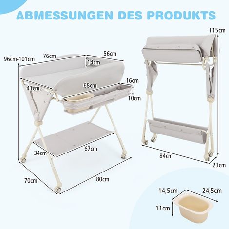 Klappbarer Wickeltisch mit Stauraum und Waschbecken