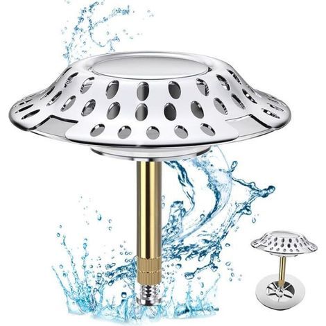 2-in-1-Badewannenablauf mit Haarfilter, Federkern, Edelstahl- und Messing-Badewannenablauf, Ø 72 mm – rostfreier, verstellbarer Badewannenablauf (1/3)