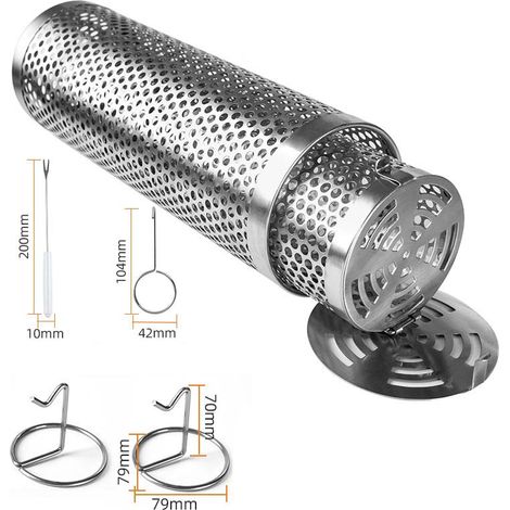 Cestas rodantes para parrilla, jaula portátil con orificio redondo y tenedor, accesorios para barbacoa para asar al aire libre, carne, pescado, verduras, acero inoxidable (1/5)
