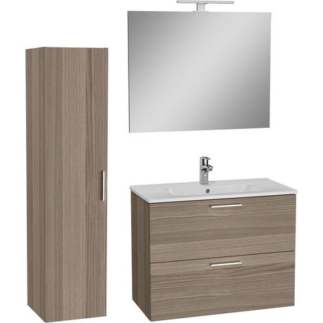 Vitra Set Mia ensemble meuble 79x61x39,5 cm avec miroir, lavabo, éclairage LED + armoire 145x35x35cm, Cordoba