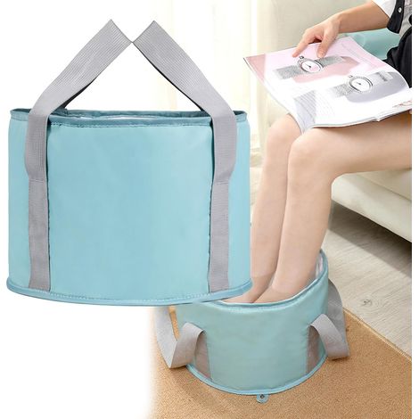 (Bleu)Seau Pliable Pour Tremper Les Pieds avec Sac de Rangement, Portable, Couche Isolante en Film d'Aluminium Intégrée, Lavez vous le visage, Les Pie (1/5)