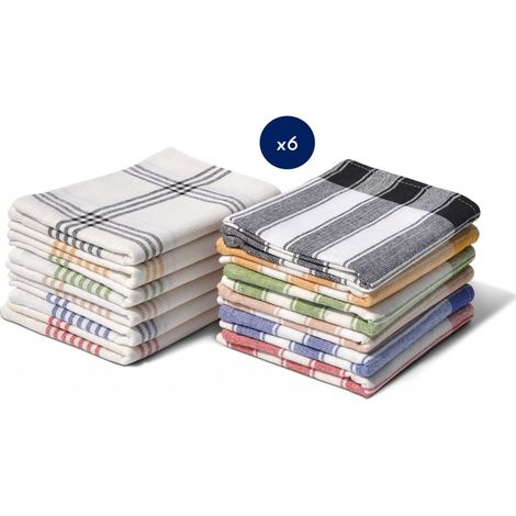 Lot de 6 torchons de cuisine 100% coton – Absorbants et résistants – Grand format 50x70 cm – Assortiment multicolore – Home Linge Passion