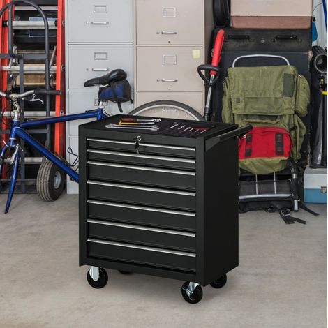 Werkzeugwagen aus Stahl, 7 Schubladen, 150 kg, schwarz OKMYHOME (1/5)