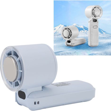 Ventilateur portable rechargeable 5 vitesses avec affichage numérique et fonction ice cooling : mini brasseur silencieux et léger, design pliable en ABS bleu (1/5)
