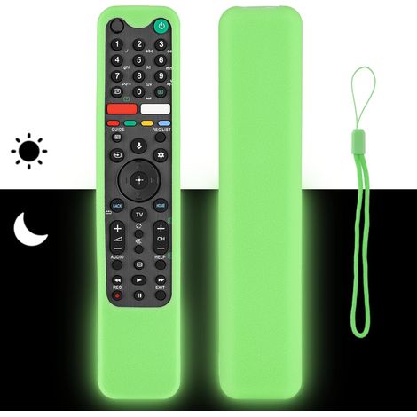 Coque de télécommande en silicone compatible avec Sony TV RMF-TX500E RMF-TX520U RMF-TX600E RMF-TX621E RMF-TX500P Télécommande vocale Couverture de protection antichoc avec vert fluorescent et cordon (1/5)