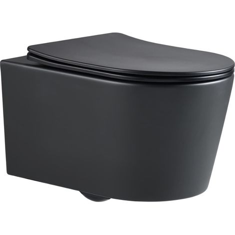 Swiss Aqua Technologies WC sospeso Brevis senza brida con fissaggi invisibili + sedile SoftClose, nero opaco (SATBRE011RREXPBKM)