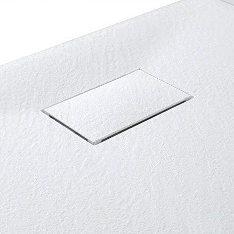 Piatto Doccia Spessore 2.6 Cm Resina SMC Effetto Pietra Stone Ardesia Antiscivolo Riducibile Filopavimento Con Griglia Di Copertura Bianco 100x100 Cm - Misura: 80 x 80 Cm