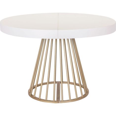 Table Ronde Extensible Ø120/160 cm Blanc et Pieds Or - Table à Manger Design et Modulable pour Cuisine (1/5)