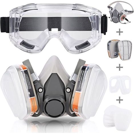 Masque de protection respiratoire réutilisable Faburo, anti-gaz, anti-poussière avec filtres pour peinture, poussière, particules, (1/5)