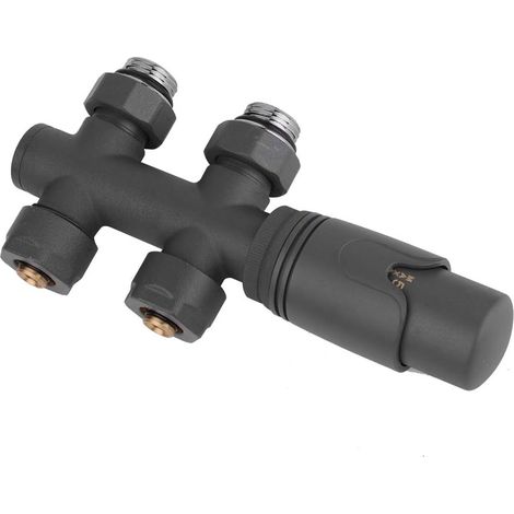 Kit de raccordement central avec thermostat pour radiateurs - 50mm - 5 niveaux réglables, 10 bar - Vannes thermostatiques robinet thermostatique pour radiateur Anthracite (1/4)