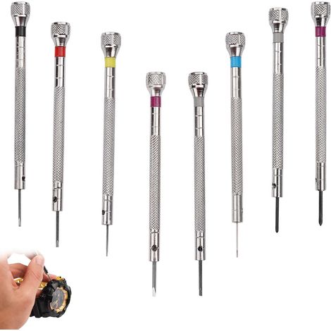 8 Pièces Kit Tournevis de Précision 0,6-1,6 mm, Tournevis Montre pour Réparation, Kit de Petit Tournevis Précision pour Réparation d'Horlogerie et Bijoux Tournevis de Précision avec Poignées (1/5)