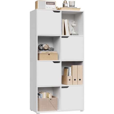 Bibliothèque, Meuble Étagère de Rangement avec 8 Cubes, 4 Portes, en Bois d'Ingénierie, Blanc (1/5)