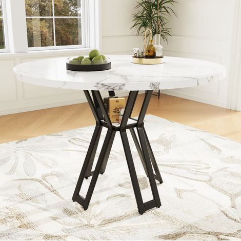 Tavolo da pranzo rotondo 100x100x76 cm nero in MDF e metallo con piedini regolabili (1/5)